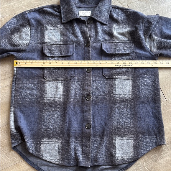 Z Supply Size Medium Dusty Indigo Plaid Shacket Button Down - Picture 3 of 6